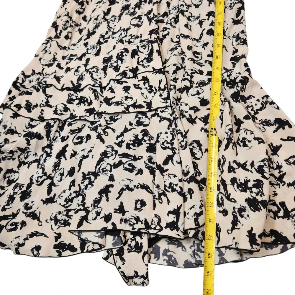 PROENZA SCHOULER Size 6 Scribble Rose Ruffle Midi Floral Asymmetrical 100% Silk